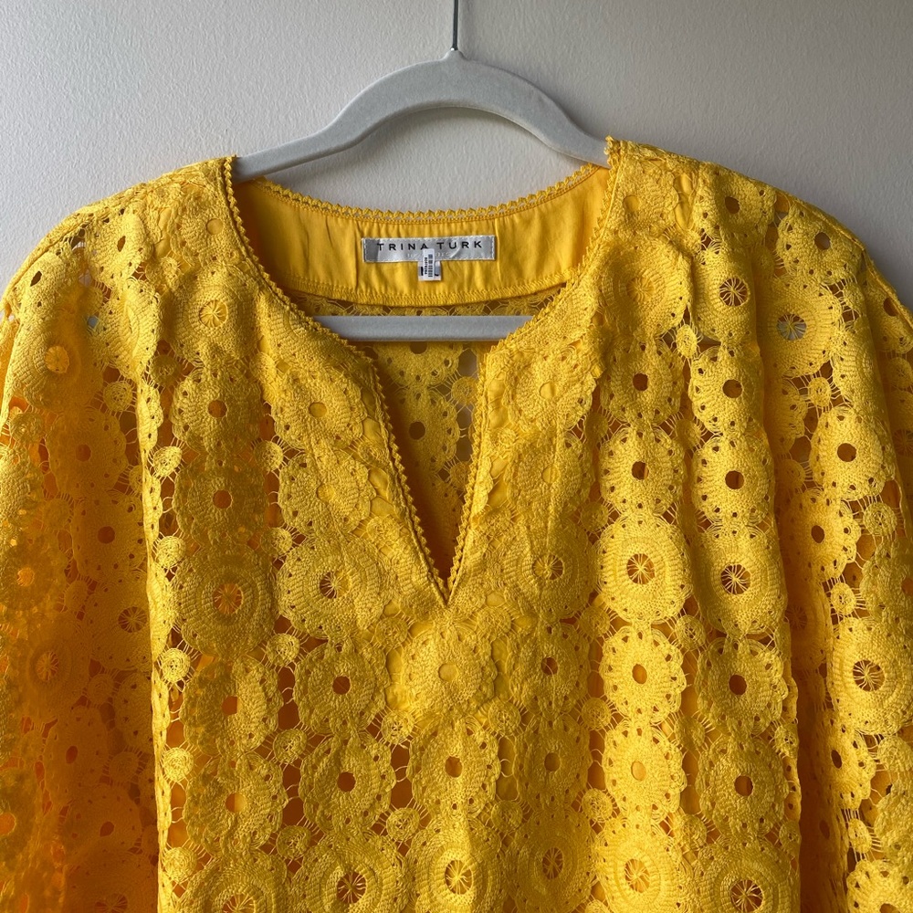 Trina Turk yellow eyelet dress.
